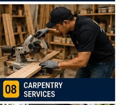 Carpenter cutting a wooden board for a custom cabinet